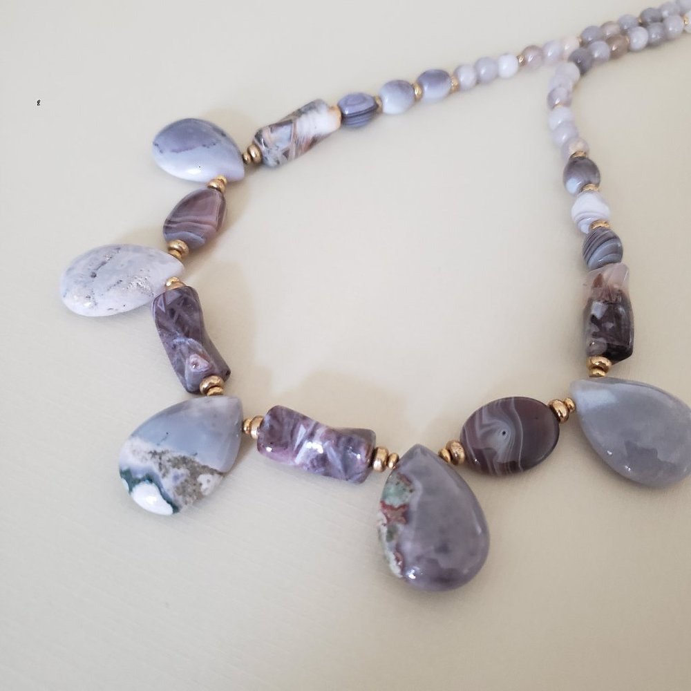 OOAK Kriaytions Creamy Gray Violet Five Pendant Necklace NEW